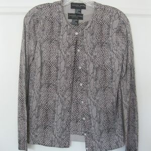 August Silk silk animal print twin set, grey, Sz S